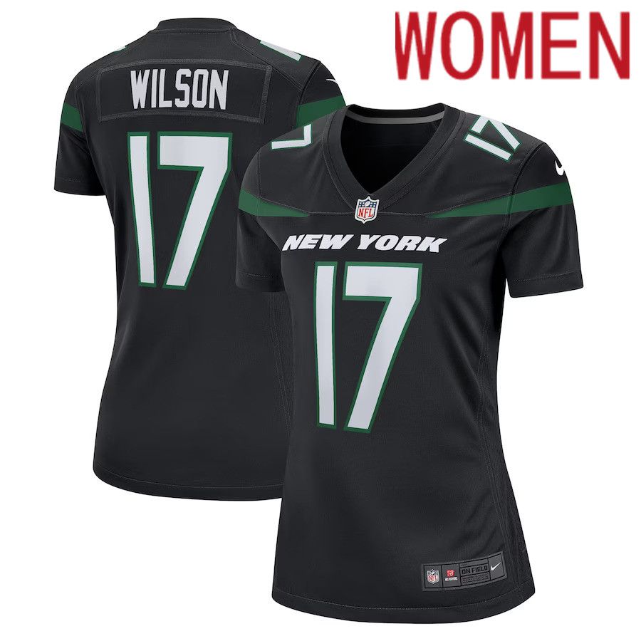 Women New York Jets 17 Garrett Wilson Nike Stealth Black Alternate Game Player NFL Jersey